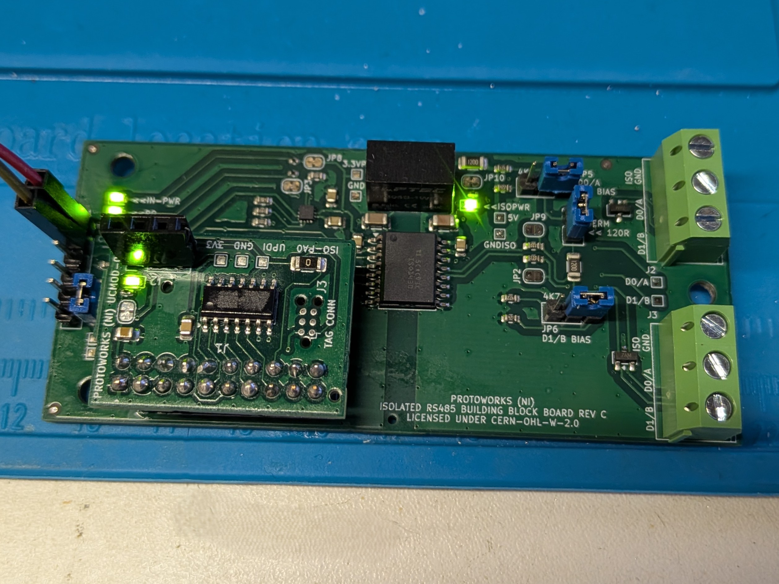 First Hardware Tests of the UCMOD-0 and RS485 Rev C